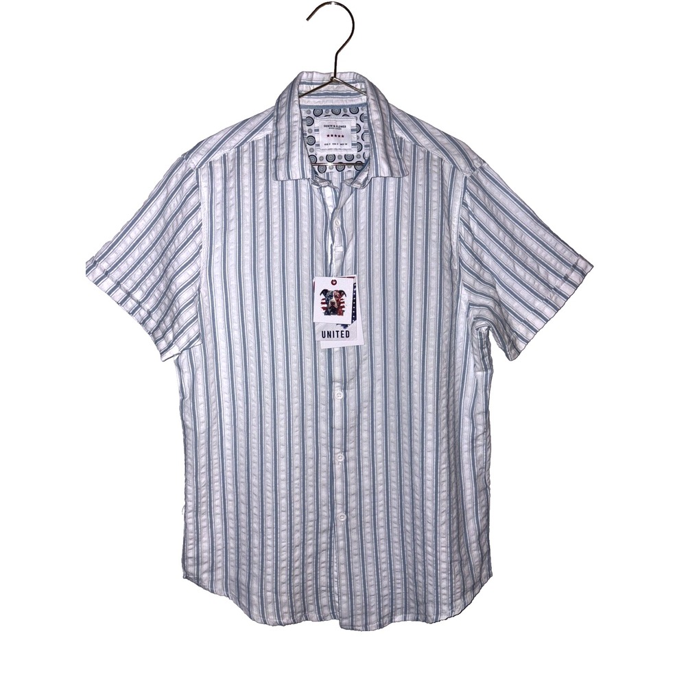 (NEW)  Denim & Flower Ricky Singh Shirt Large Blue White Vertical Striped